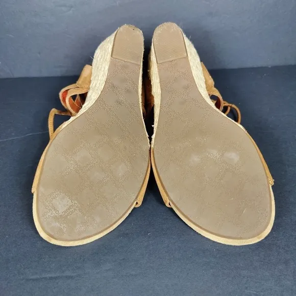Vionic Tansy Wedge Espadrille Agave Brown Leather Strappy Sandal Women's Size 7