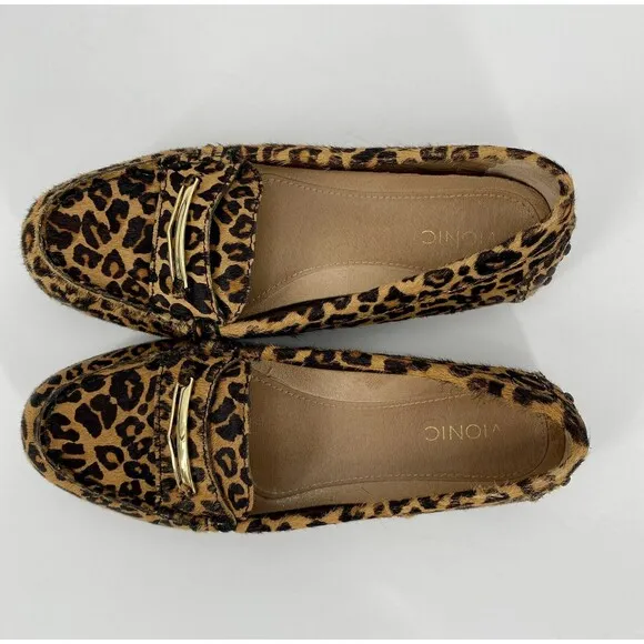 Vionic Womens Animal Print Ashby Moccassin Loafers Brown Black Size 7