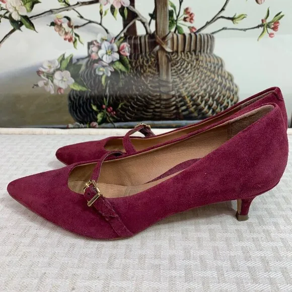 Vionic Womens Minnie Kitten Heel Mary Jane Shoes Size 6 US Burgundy Suede