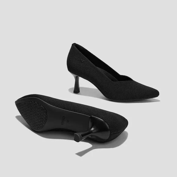 VIVAIA Heel Pumps Pointed Toe Knit Dress Shoes Black Heels size EU/39.5 US/8.5