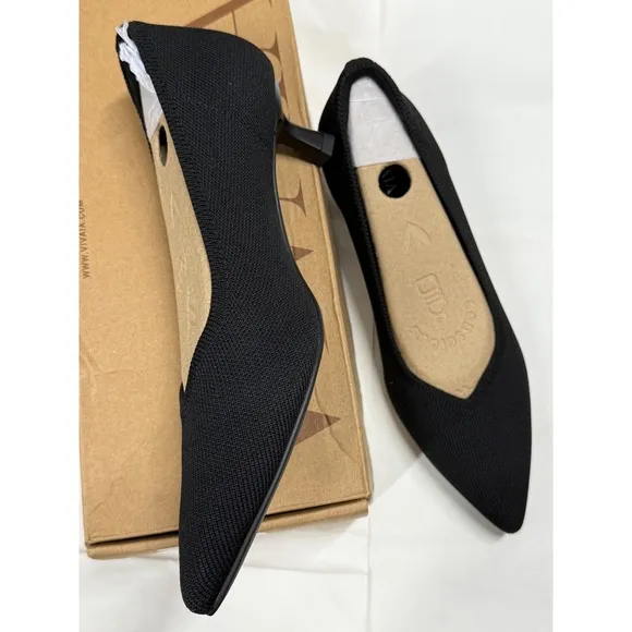 VIVAIA Heel Pumps Pointed Toe Knit Dress Shoes Black Heels size EU/39.5 US/8.5