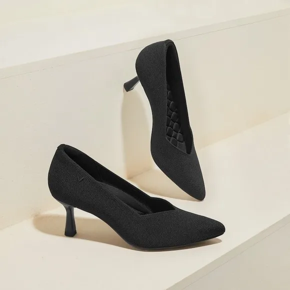 VIVAIA Heel Pumps Pointed Toe Knit Dress Shoes Black Heels size EU/39.5 US/8.5