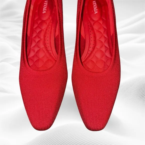 VIVAIA Mackenzi Square Toe Low Wedge Heels Ruby Red Size 39/8 NWOB