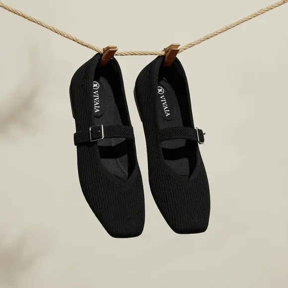 VIVAIA Mary Jane Knit Flats Comfortable Everyday Shoes Black Size EU/39 US/8
