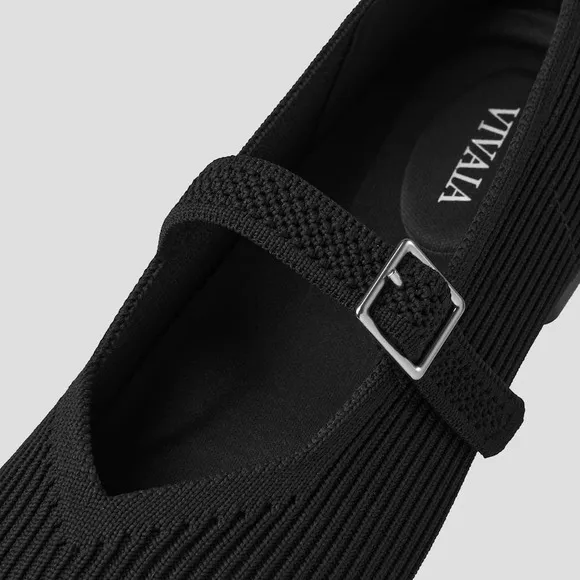 VIVAIA Mary Jane Knit Flats Comfortable Everyday Shoes Black Size EU/39 US/8