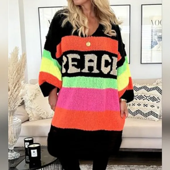 Vivid Block Sweater Dress - Black