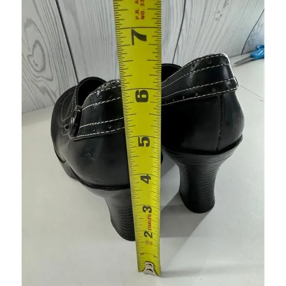 Vtg 90s Y2K lei Size 9 Loafer Heels Shoes Black Platform Leather Chunky