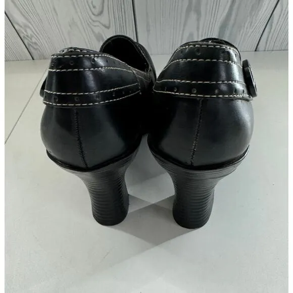 Vtg 90s Y2K lei Size 9 Loafer Heels Shoes Black Platform Leather Chunky
