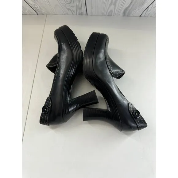 Vtg 90s Y2K lei Size 9 Loafer Heels Shoes Black Platform Leather Chunky