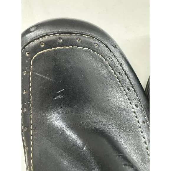Vtg 90s Y2K lei Size 9 Loafer Heels Shoes Black Platform Leather Chunky