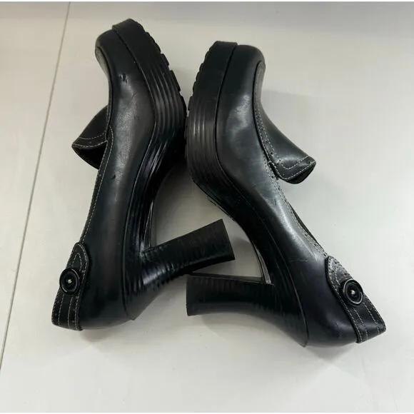 Vtg 90s Y2K lei Size 9 Loafer Heels Shoes Black Platform Leather Chunky