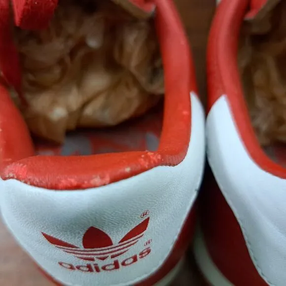 VTG Adidas Samoa Mens Red White Leather Casual Trainer Athletic Sneakers Sz 11