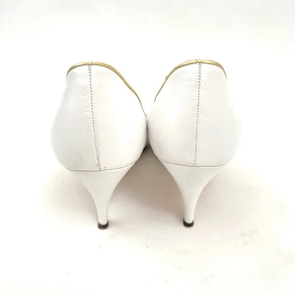 Vtg BALLY White Pumps Heels Sz 7.5 N Women’s Embellished Shoes Pointed Toe