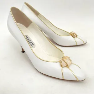 Vtg BALLY White Pumps Heels Sz 7.5 N Women’s Embellished Shoes Pointed Toe