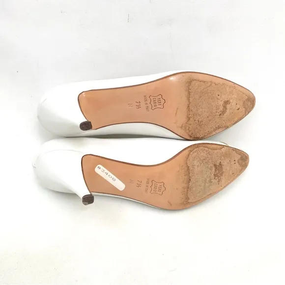 Vtg BALLY White Pumps Heels Sz 7.5 N Women’s Embellished Shoes Pointed Toe