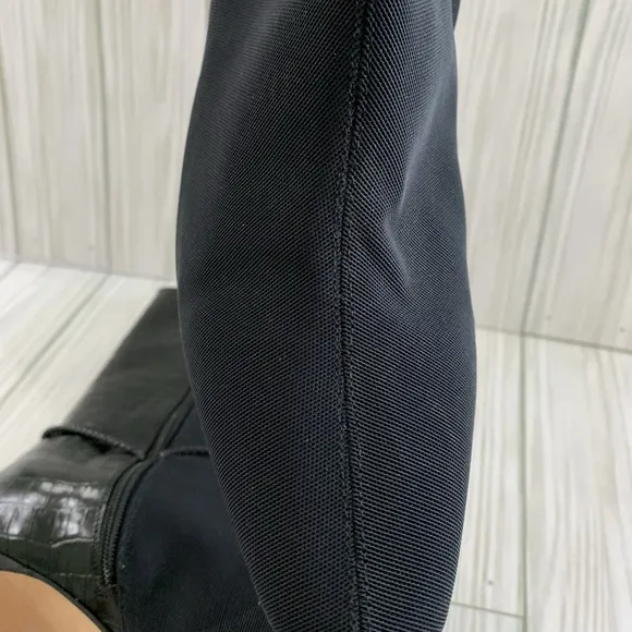VTG Brighton Black Italian Fabric &amp; Leather Silver Charms Boots Heels 8.5 M