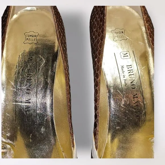 Vtg BRUNO MAGLI NWOB Women's Brown Snakeskin &amp; Cream Pumps 3&quot; Heel Sz 10AA