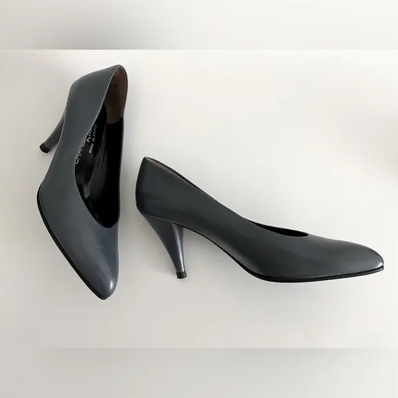 VTG CHARLES JOURDAN PARIS FRANCE GRAY ALMOND TOE HEELS PUMPS SHOES SIZE 7