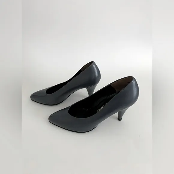 VTG CHARLES JOURDAN PARIS FRANCE GRAY ALMOND TOE HEELS PUMPS SHOES SIZE 7