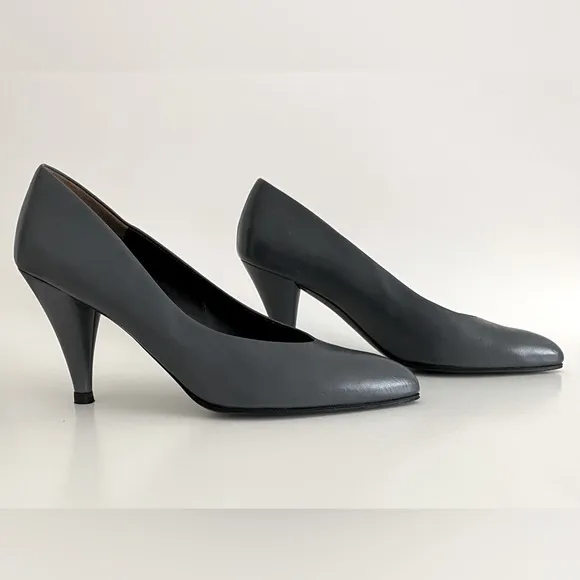 VTG CHARLES JOURDAN PARIS FRANCE GRAY ALMOND TOE HEELS PUMPS SHOES SIZE 7