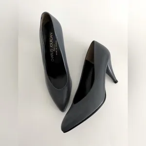 VTG CHARLES JOURDAN PARIS FRANCE GRAY ALMOND TOE HEELS PUMPS SHOES SIZE 7