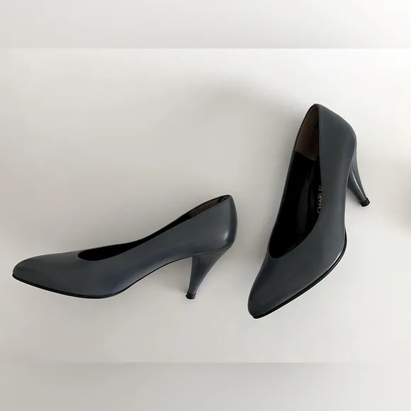 VTG CHARLES JOURDAN PARIS FRANCE GRAY ALMOND TOE HEELS PUMPS SHOES SIZE 7