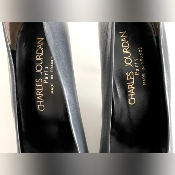 VTG CHARLES JOURDAN PARIS FRANCE GRAY ALMOND TOE HEELS PUMPS SHOES SIZE 7