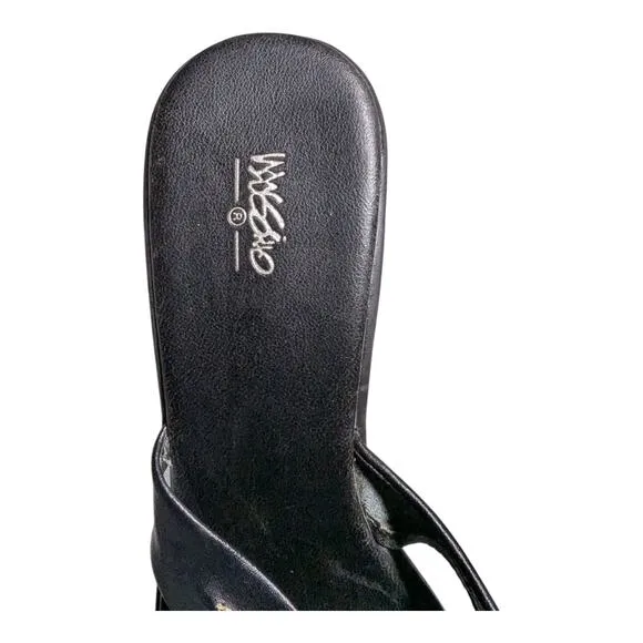Vtg Y2K Mossimo Black Faux Leather Criss Cross Wedge Heel Slide Sandals Sz 7.5