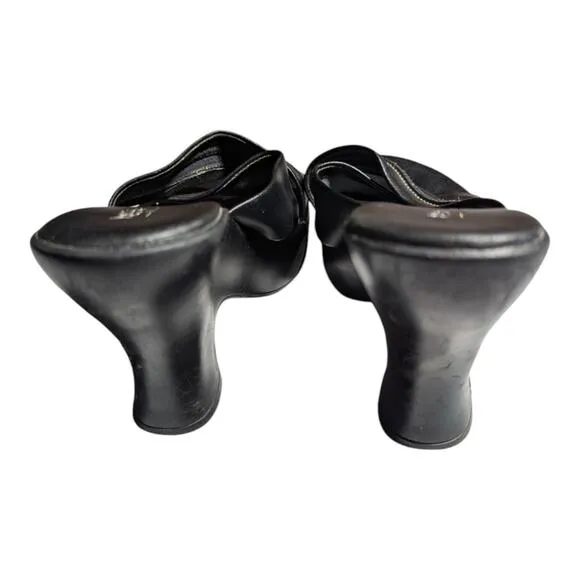 Vtg Y2K Mossimo Black Faux Leather Criss Cross Wedge Heel Slide Sandals Sz 7.5