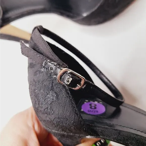 WHBM Jacquard Platform High Heels Ankle Strap Katrina Goth Whimsygoth 8 Black
