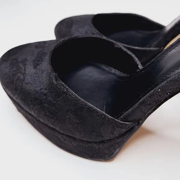 WHBM Jacquard Platform High Heels Ankle Strap Katrina Goth Whimsygoth 8 Black