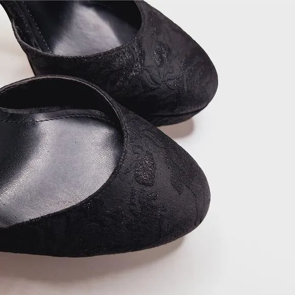 WHBM Jacquard Platform High Heels Ankle Strap Katrina Goth Whimsygoth 8 Black