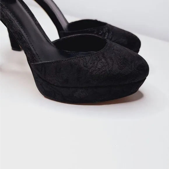 WHBM Jacquard Platform High Heels Ankle Strap Katrina Goth Whimsygoth 8 Black