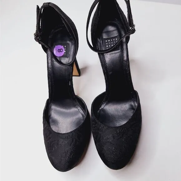 WHBM Jacquard Platform High Heels Ankle Strap Katrina Goth Whimsygoth 8 Black