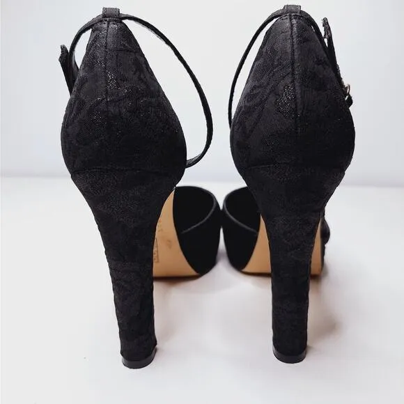 WHBM Jacquard Platform High Heels Ankle Strap Katrina Goth Whimsygoth 8 Black