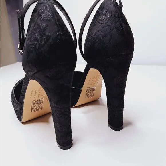 WHBM Jacquard Platform High Heels Ankle Strap Katrina Goth Whimsygoth 8 Black