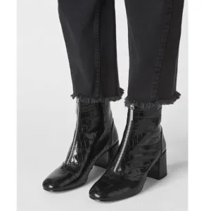WHISTLES Rowan patent leather Croc booties zip up block heel