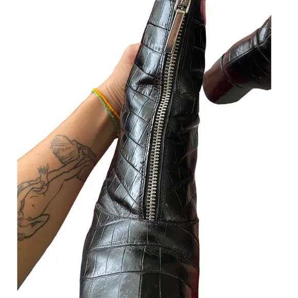 WHISTLES Rowan patent leather Croc booties zip up block heel