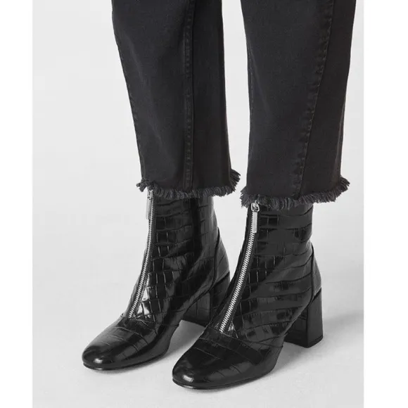 WHISTLES Rowan patent leather Croc booties zip up block heel