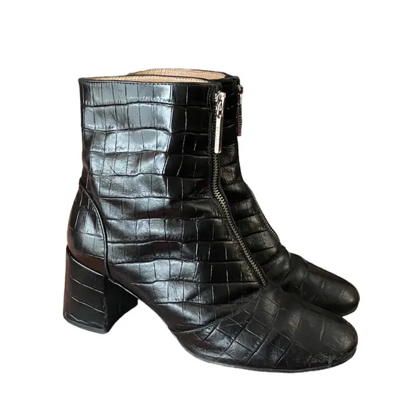 WHISTLES Rowan patent leather Croc booties zip up block heel
