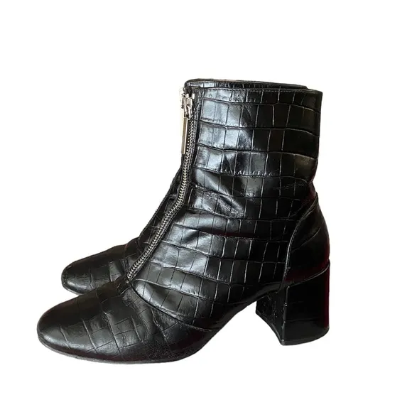 WHISTLES Rowan patent leather Croc booties zip up block heel