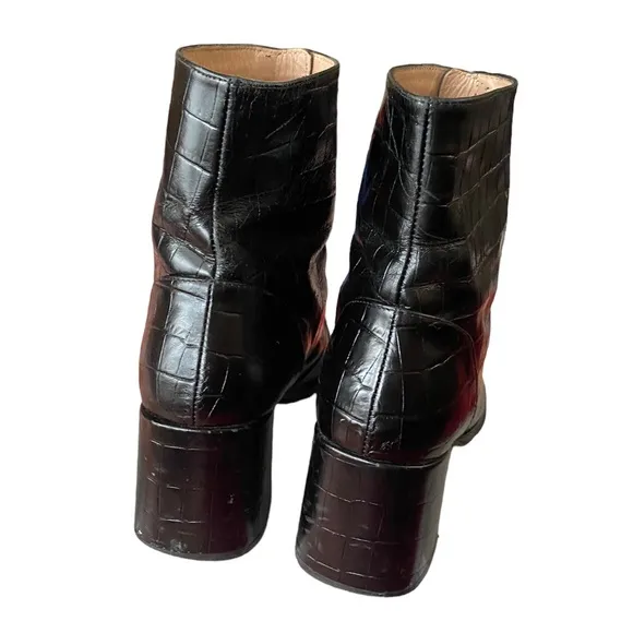 WHISTLES Rowan patent leather Croc booties zip up block heel