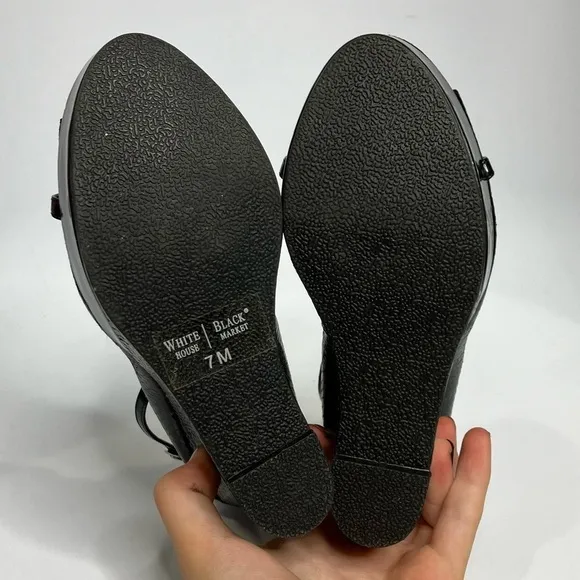 White House Black Market wedge heels black reptile embossed leather size 7