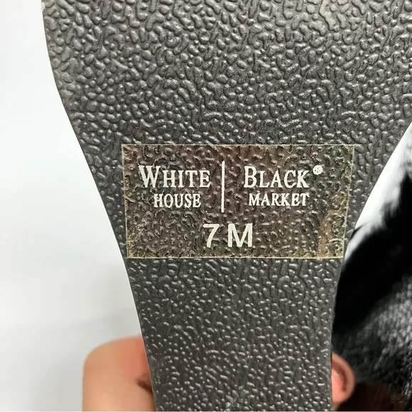 White House Black Market wedge heels black reptile embossed leather size 7