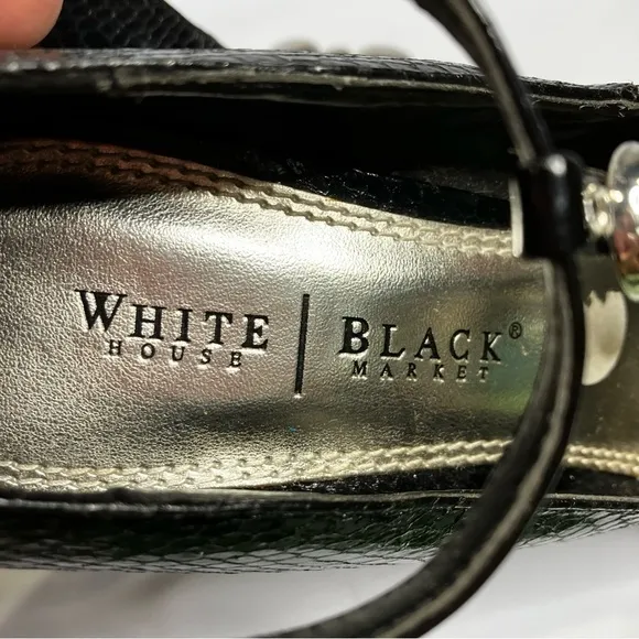 White House Black Market wedge heels black reptile embossed leather size 7