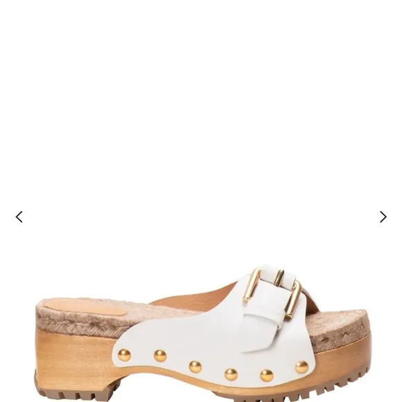 White Platform Sandals with Gold Accents.