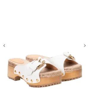 White Platform Sandals with Gold Accents.