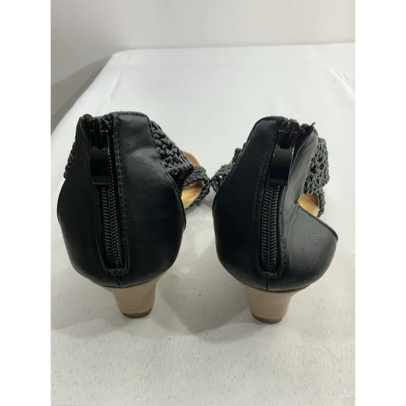 Womans Patrizia Ff-larunda-b Wedge Sandals 9 Black Open Toe Back Zip NWOT