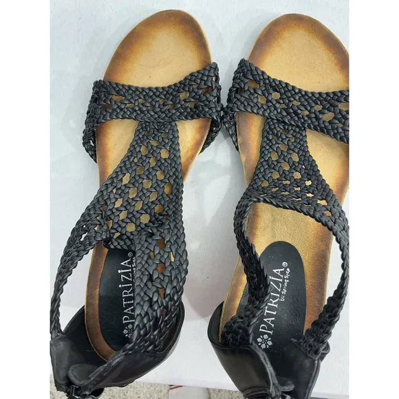 Womans Patrizia Ff-larunda-b Wedge Sandals 9 Black Open Toe Back Zip NWOT