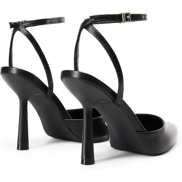 Women Black  High Heels Closed Pointed Toe Dress Ankle Strap Stiletto Heel Party